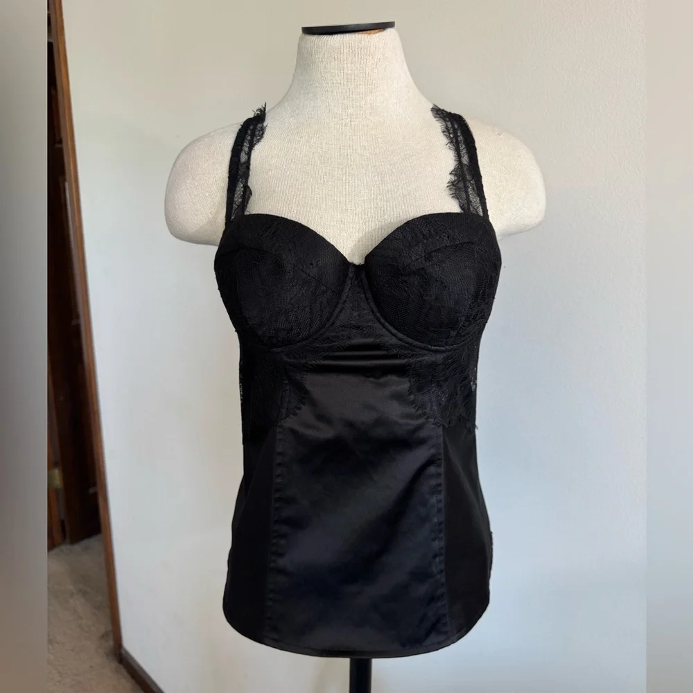 GUESS Black Lace Corset Bra Bralette Bustier Top Cami Straps Large NWOT - Picture 2 of 5